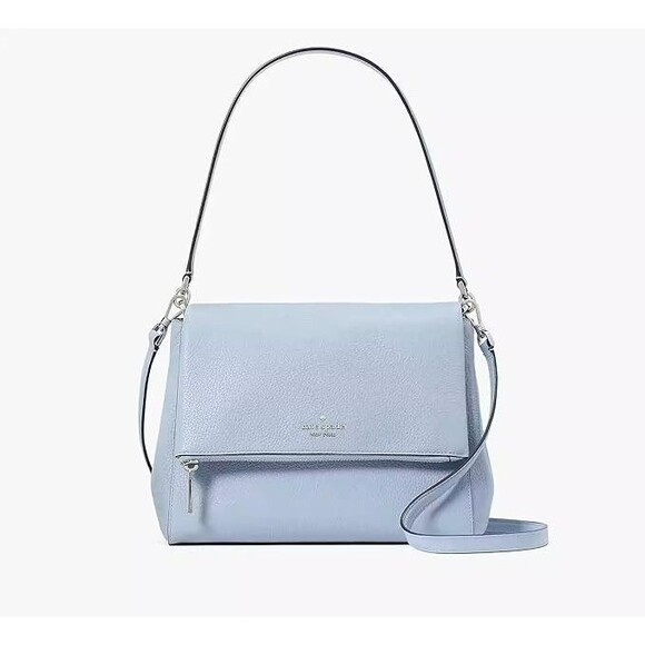 Kate Spade Leila Medium Zip Crossbody Pebble Leather Muted Blue - Picture 4 of 14